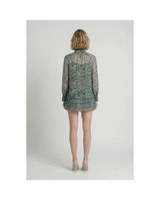 Modenaire Green Printed Blouse And Asymmetric Skirt Co-Ord Set