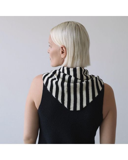 London Atelier Byproduct Black Striped Wool Small Triangle Knitted Scarf