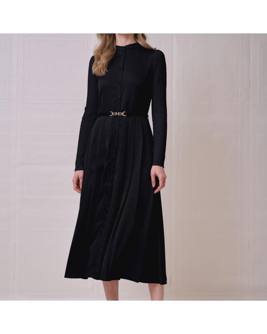 Roch Perel Black Cable Knit And Satin Dress