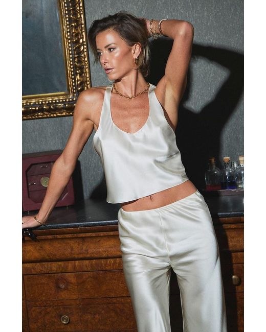 Lily Rou White Cream Racer-Back Silk Tank Top