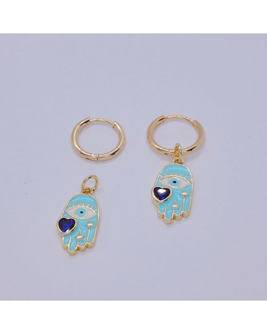 VALERIE CHIC Blue Evil Eye Heart Saphire Hoop Earrings 18K