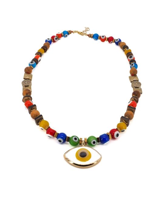 Ebru Jewelry Metallic Evil Eye Beaded Necklace 20"
