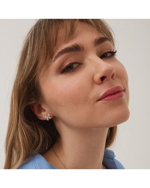 Spero London Metallic Bowtie Sterling Silver Zirconia Stud Earring