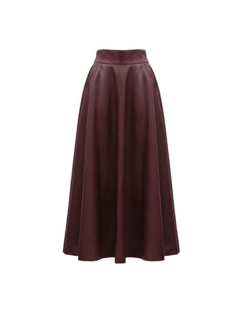 Julia Allert Purple Full Flare High Waist Faux Leather Skirt – Burgundy