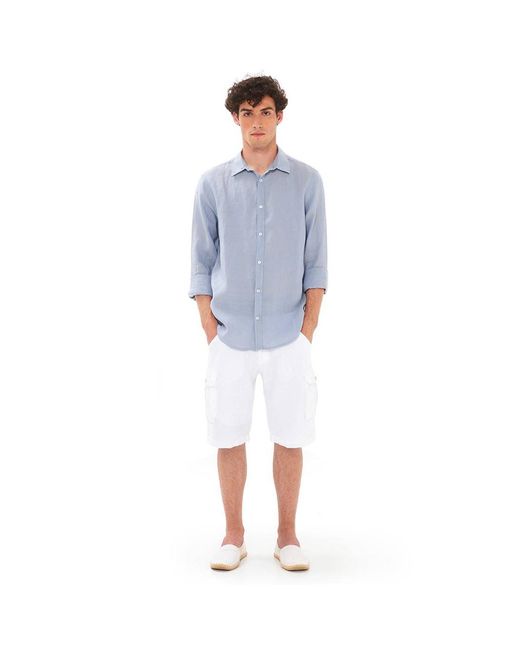 Haris Cotton Blue Linen Melange Basic Long-Sleeved Shirt for men