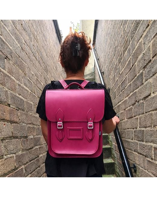 Zatchels Pink Handmade Leather City Backpack Plus