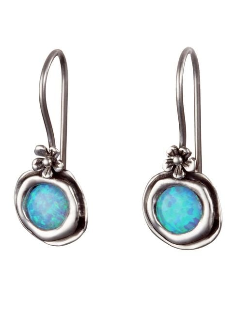 Isla Silver Blue Handmade Sterling Opal Earrings With Dainty Flower Detail