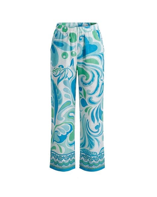 LOVEIST STORE Blue Venice Abstract Print Wide Leg Trousers