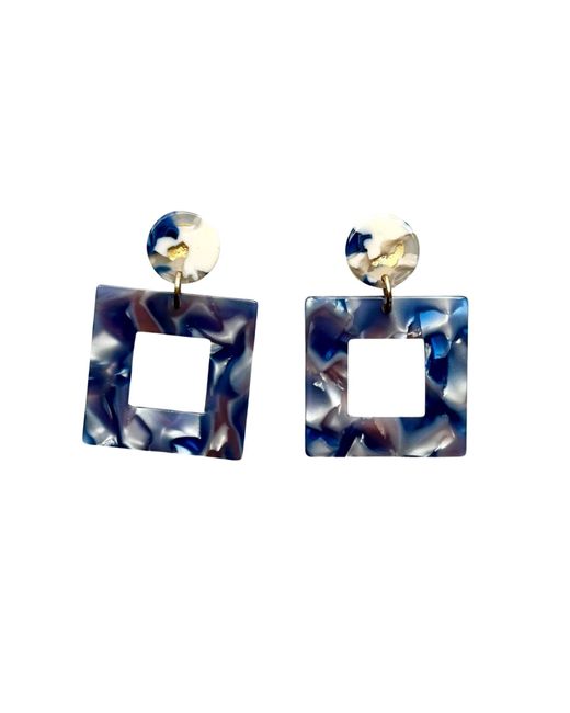 CLOSET REHAB Blue Small Open Square Drop Earrings