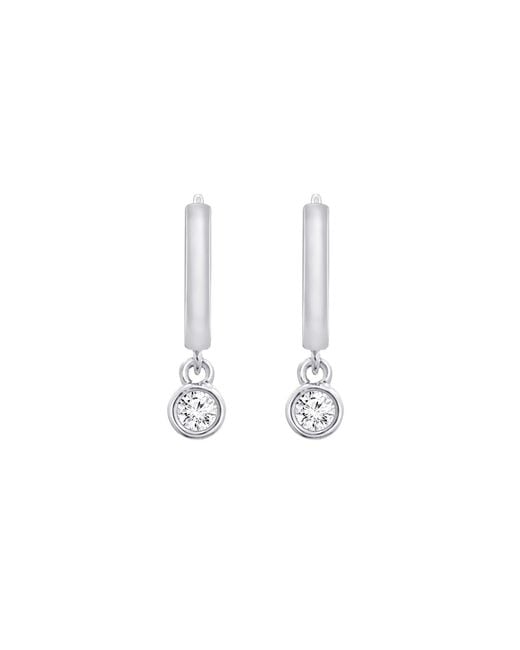 Diamonbliss White Bezel Set Dangle Hoop Earrings