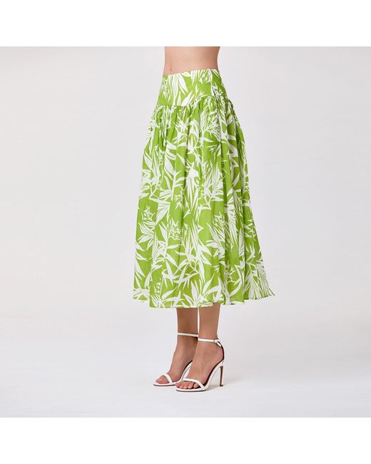 Smart and Joy Green Midi Cotton Skirt With Leaf Print