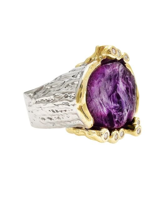 Farra Purple Unpolished Amethyst Platinum Chunky Ring