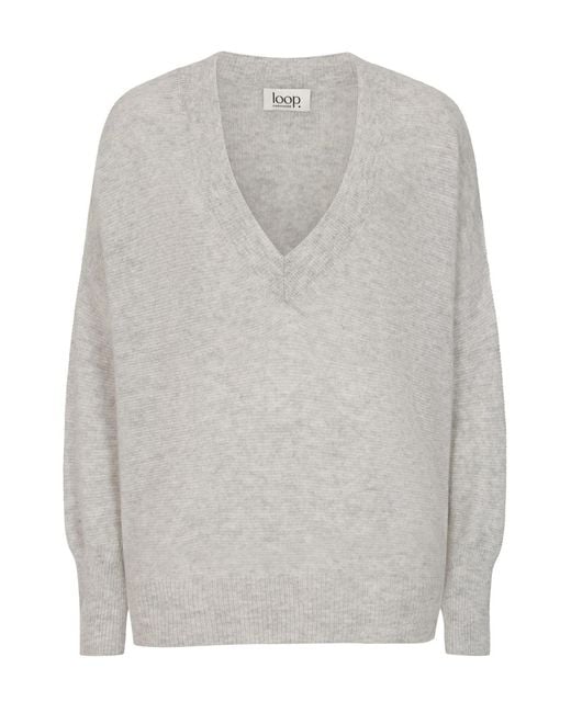 Loop Cashmere Gray Relaxed Lofty V Neck Sweater