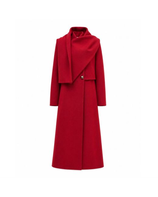 Julia Allert Red Elegant Long Draped Transformer Mid-Season Coat –