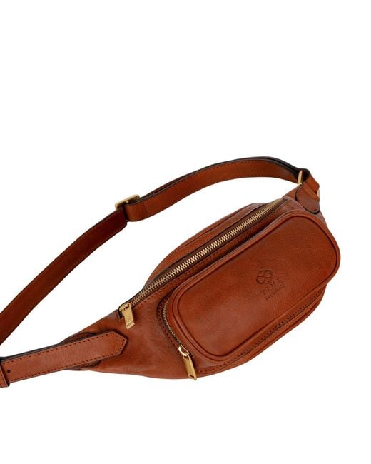 Time Resistance Brown Leather Sling Bag Belly Bag