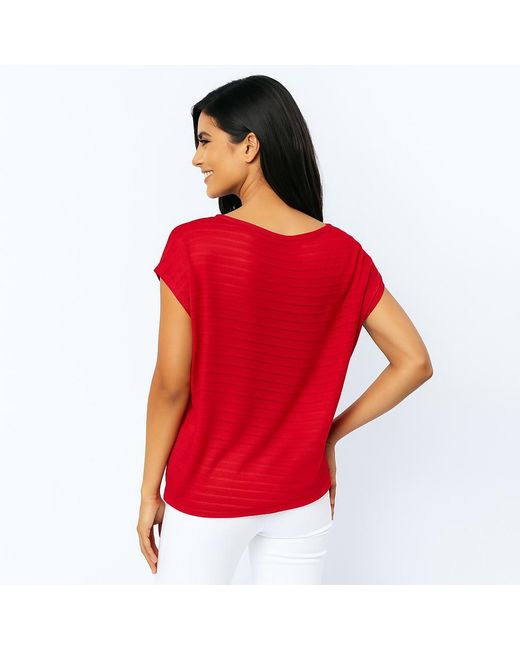 Conquista Red Striped Shiny Jersey Egg-Shaped Top – Soft Rayon Blend