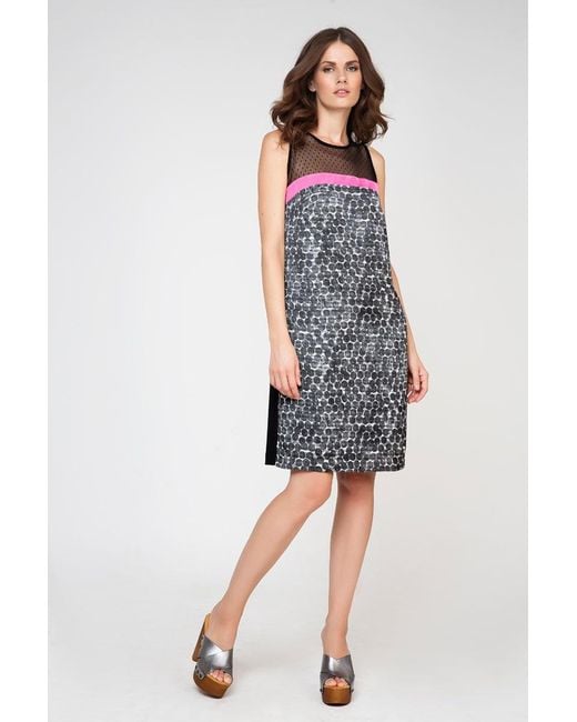Conquista Black Sleeveless A-Line Print Dress