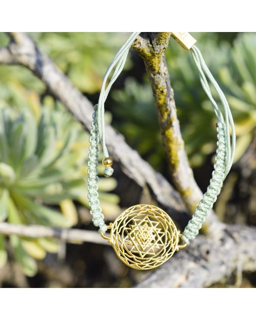 Seven Saints Metallic Sri Yantra Luck & Prosperity Friendship Bracelet, Sage Cord for men