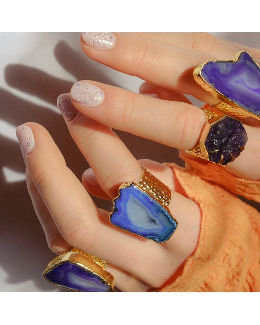 YAA YAA LONDON Cobalt Blue Mega Gemstone Gold Adjustable Ring