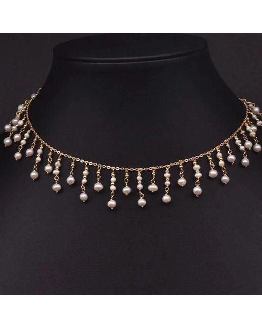 Angel Barocco Metallic Natural Freshwater Pearl Tassel Choker Chain
