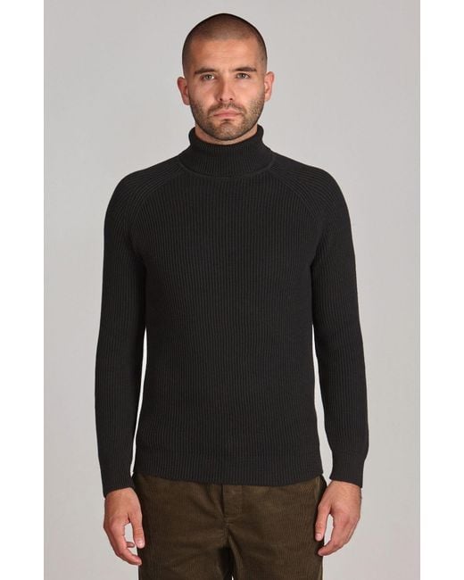 Paul James Knitwear Blue Midweight Cotton Bernard Ribbed Roll Neck Jumper for men
