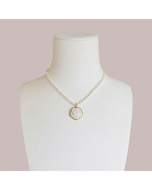 POPORCELAIN Metallic Porcelain Camellia Pearl Necklace