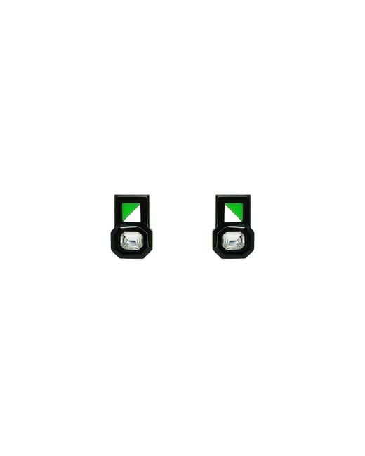 Gissa Bicalho Black Handmade Acrylic Earring P Deco Octogonal Cut Stone