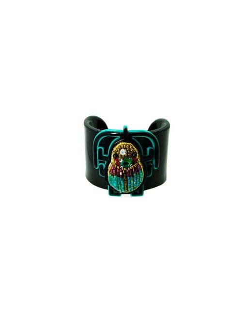Gissa Bicalho Green Handmade Acrylic Bracelet Scarab Embroidered