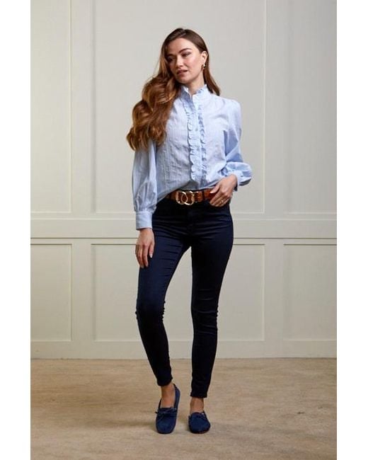 Guinea London Blue Frill Fronted Cotton Blouse