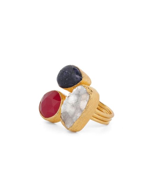 Ebru Jewelry Multicolor Energized Harmony Ruby, Quartz & Amethyst Adjustable Gemstone Ring