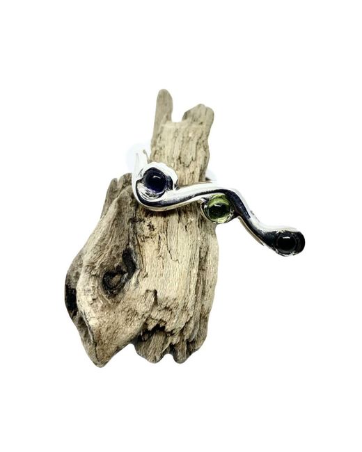 Tg-Jewellery by Tamara Gervasio Black Snake Sterling Adjustable Ring Multicolour Cabochons