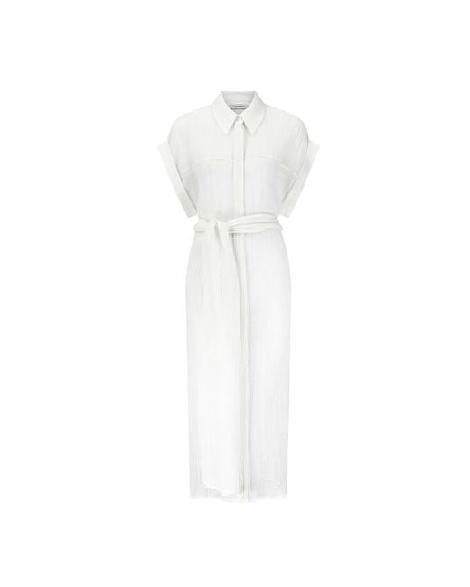 The Summer Edit White Tori Crinkle Linen Shirt Dress