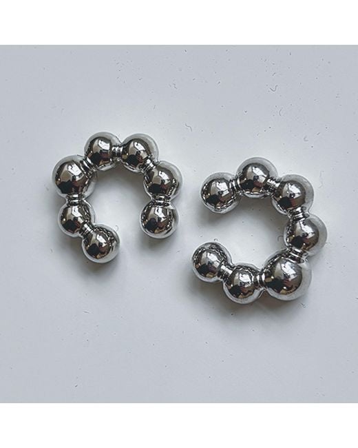 London Atelier Byproduct Gray C Shaped Hoop Ball Clip Earrings