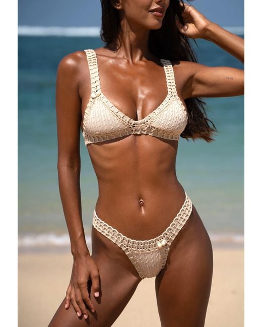 Luxsea Swimwear Metallic Neutrals Sardinia Sand Textured Crochet Bikini Bottom