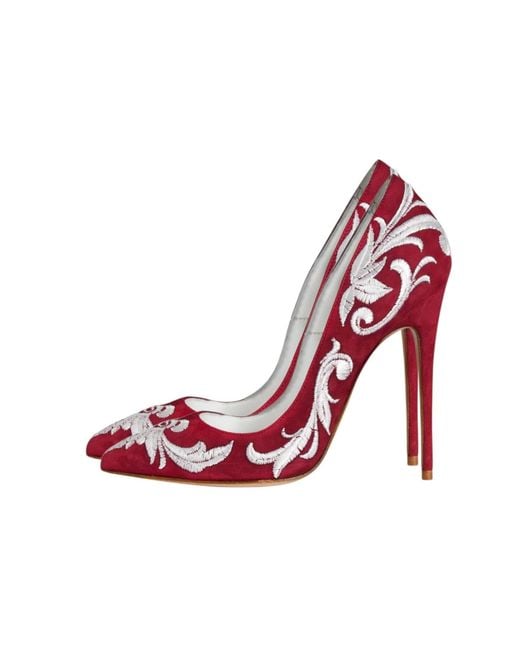 Aethra Shoes Pink Arel Burgundy Suede Embroidered Pointed Toe Stiletto Pumps