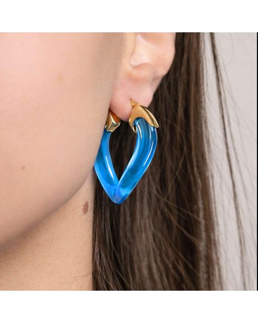 Gold & Honey Blue Topaz Curb Link Lucite Birthstone Hoop Earrings