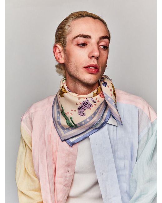 Lost Pattern Metallic Neon Tigers Silk Bandana for men