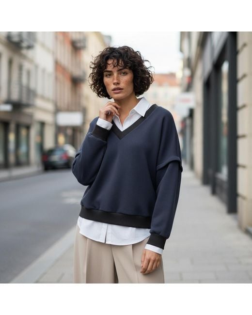 BEIRA Blue Victoria V-Neck Sweatshirt –