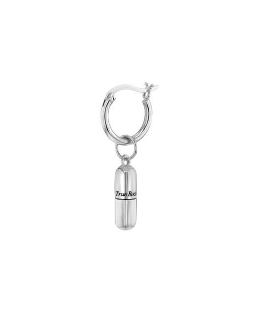 True Rocks Gray Gun Metal Sterling Mini Pill Charm On Gun Metal Hoop Earring for men