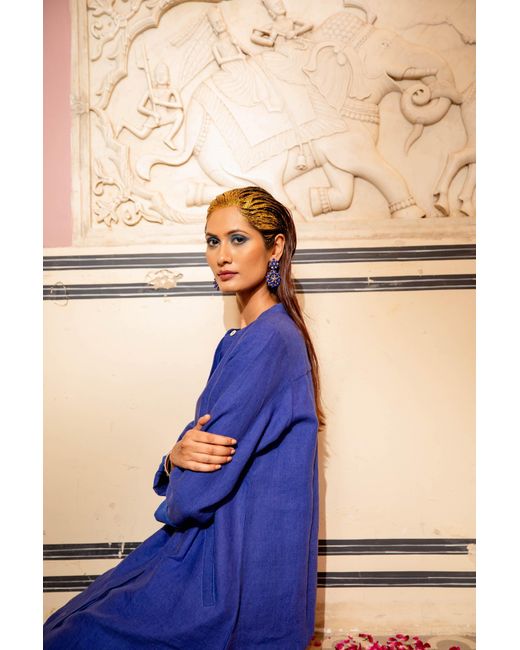 NoLoGo-chic Blue Ultra Super Mix Coat Dress Linen Ultramarine