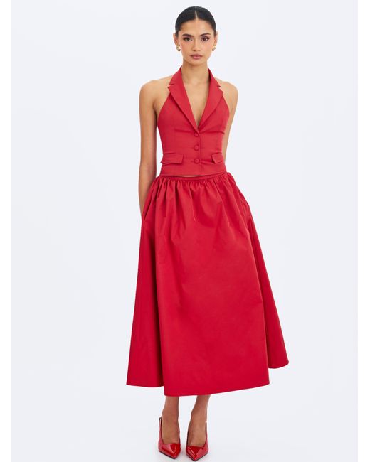 Miss Circle New York Ursel Crimson Gathered A-Line Midi Skirt