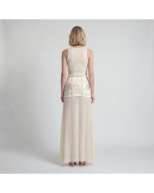 Modenaire Natural Elegant Sheer High-Waist Half Skirt With Flowing Silhouette