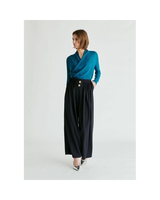 Paisie Blue Long Sleeve Knitted Wrap Top