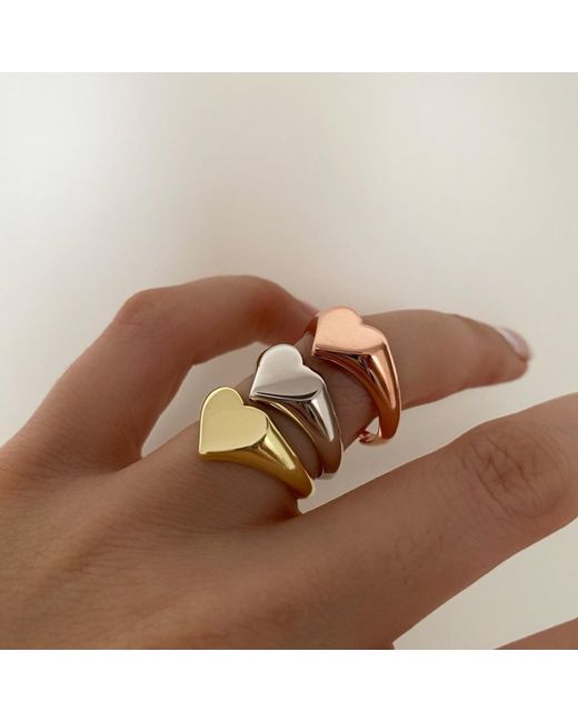 Spero London Metallic Sterling Heart Love Signet Ring