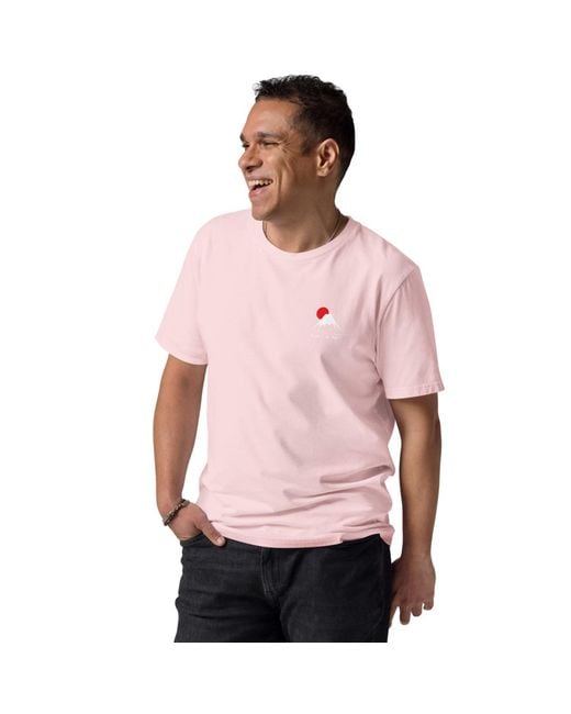 Anchor and Crew Pink Cotton Mount Fuji Landmark Organic Cotton T-Shirt for men