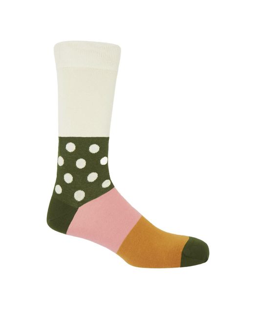 Peper Harow - Made in England Green Cream Mayfair Crew & Trainer Socks 2 Pack for men
