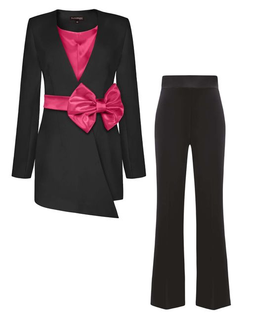 Tia Dorraine Black Pearl Power Suit With Detachable Pink Bow Belt