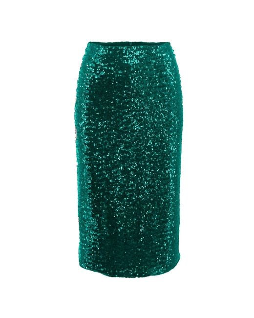 Noria Anis Green Glitz Sequined Midi Pencil Skirt