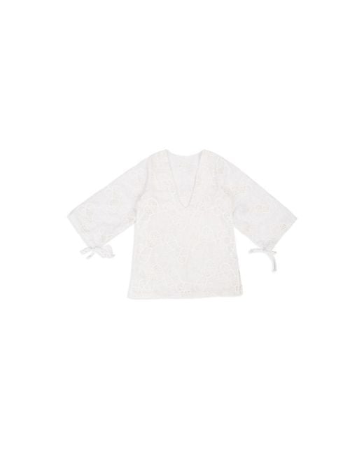 Saachi White Heart Eyelet Short Kaftan