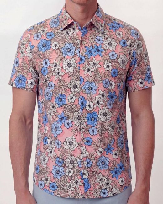 Lords of Harlech Blue Scott Tropical Mix Coral Printed Button Up Shirt for men